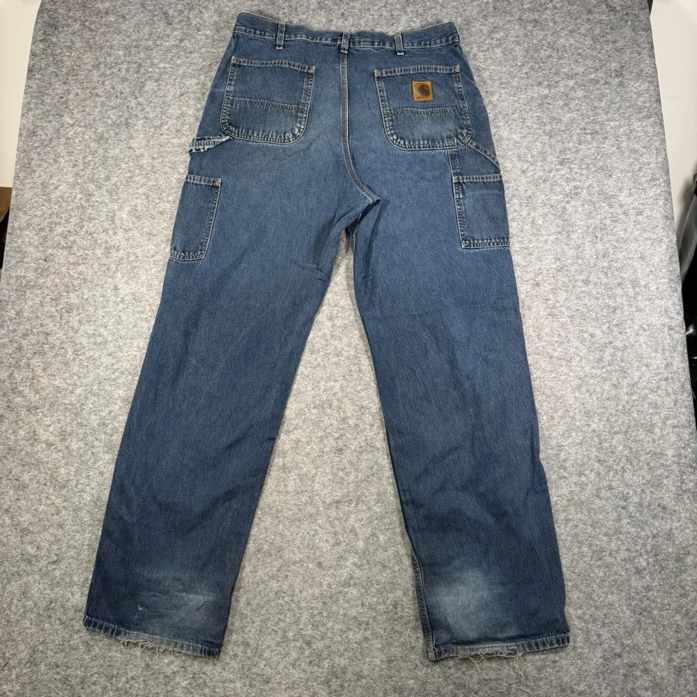 Carhartt B13HDK Mens 36x34 Blue Denim Loose Fit Carpenter Work Pants Jeans